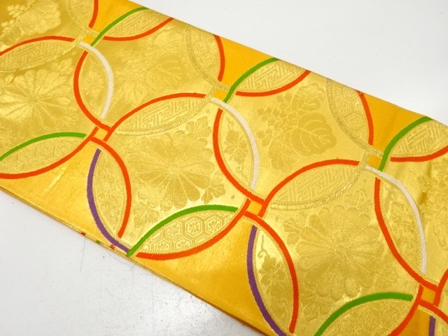JAPANESE KIMONO / ANTIQUE FUKURO OBI / SILK / WOVEN FLOWER SHIPPO PATTERN